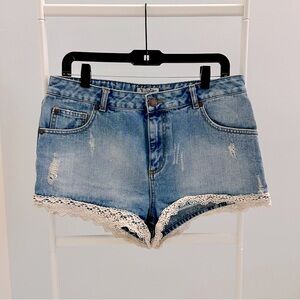 Miss Sixty Distressed Denim Lace Shorts